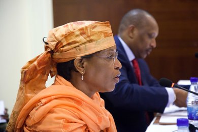 Acting JSR; Aichatou Mindaoudou Souleymane speaks on Monday at the of the Second Meeting of the Joint Commission of the Doha Document for Peace in Darfur in Khartoum ( Photo Albert Gonzalez Farran – UNAMID)