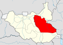 Map showing location of Jonglei state in South Sudan.