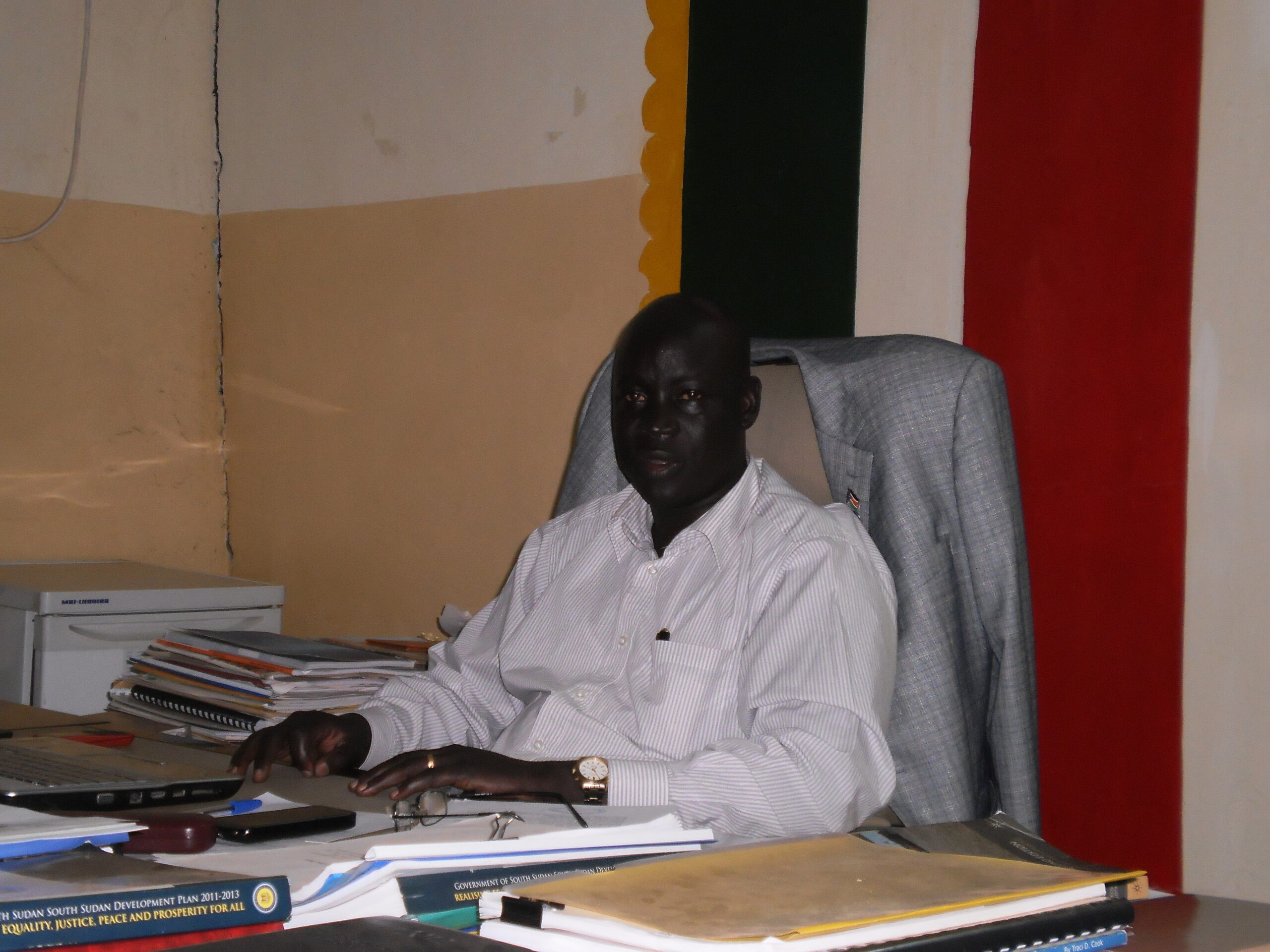 Deputy governor Michael Chiengjiek Geay in his Unity state office, October 30, 2012 (ST)