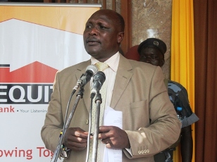 Louis Lobong Lojore, the Eastern Equatoria State Governor speaking at the launch of a branch of Equity Bank in Torit, 6 December 2012 (ST)