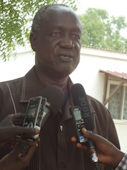 Jonglei state Governor Kuol Manyang Juuk speaks to the press in Bor on December 24, 2012 (ST)