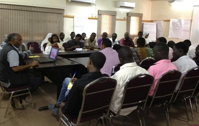 A picture shows participants in a workshop KACE organised in March 2012 about Youth in Governance and Conflict Mitigation (Photo KACE)