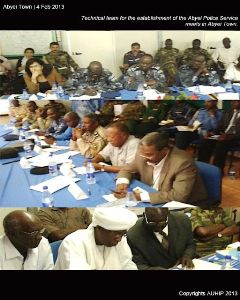 The technical team for the establishment of an Abyei police force at a meeting in Abyei town (AUHIP)