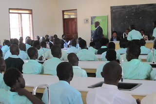 The principal of Malek Academy addressing students during the launch of the KCB sponsorship, 14 February 2013 (ST)
