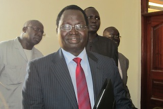 This the photo of the South Sudan Board KCB chairperson Jashinto Genye, speaking at Malek Academy in Bor, Feb. 14, 2013 (ST)