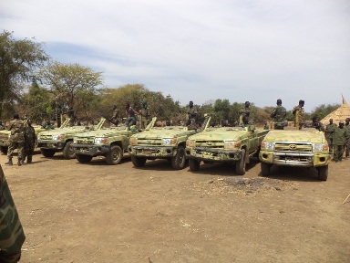 A photo supplied by SPLM-N reportedly showing vehicles seized from the Sudanese army in Blue Nile state's Mafo in February 2013