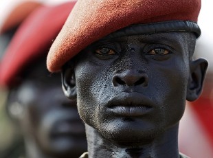 A Sudan People’s Liberation Army (SPLA) soldier stands at attention in Juba (REUTERS/Goran Tomasevic)