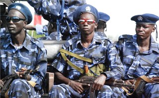 South Sudan police officers on the streets of Juba (UN photo)