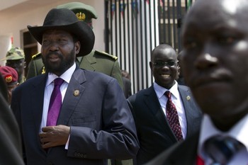 South Sudan's first president, Salva Kiir, is escorted by security during a ceremony celebrating the anniversary of South Sudan's first Independence day, on July 9, 2012 in Juba, South Sudan (Paula Bronstein/Getty Images)