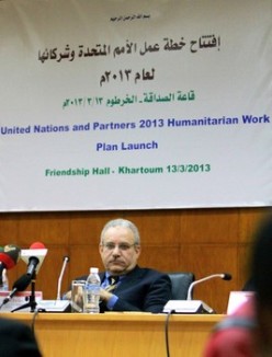 UN resident coordinator and humanitarian coordinator Ali al-Zaatari takes part in a press conference in the Sudanese capital, Khartoum, on 13 March 2013 (Ashraf Shazly/AFP/Getty Images)
