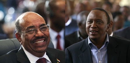 Sudanese president Omer Hassan al-Bashir (L) & Kenyan president-elect Uhuru Kenyatta (R)