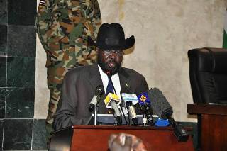 President Salva Kiir delivers a speech before South Sudan National Legislative Assembly in Juba on Tuesday (Larco Lomayat)