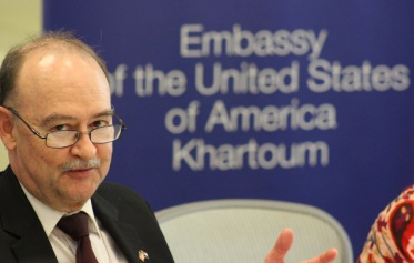 US Chargé d’affaires, Joseph D. Stafford, speaks in a press conference he held in Kharoum on Sunday (ST)