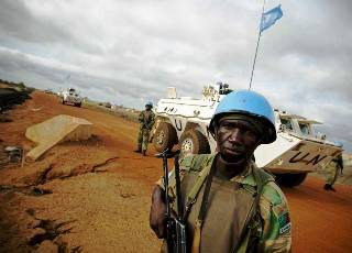UN peacekeepers patrol the streets of Abyei town following the attack by the northern Sudanese Armed Forces (UN)