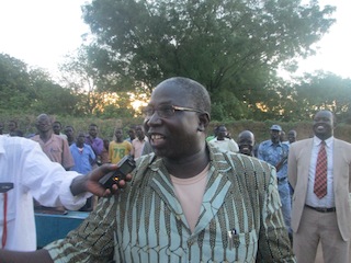 Jonglei local government minister, Diing Akol Diing, speaking to the press in Bor, May 11, 2013 (ST)