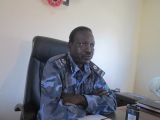 Police commissioner, Maj. Gen. Moses Majok Adol, in his office in Bor, May 30, 2013 (ST)