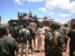 An SPLA tank in Bor on 18 May 2013 (ST)