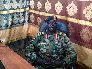 Commander of the SPLA's fourth division in Unity state, Maj. Gen. James Koang Chuol, on 25 February 2013 (ST)