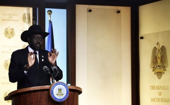 South Sudan's President Salva Kiir delivers a speech in the capital Juba, June 10, 2013. REUTERS/Andreea Campeanu)