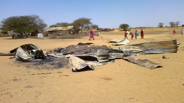 A picture taken on February 22, 2013 shows the remains of a house destroyed in a bombing by Sudan's air force on Derib al Reih village in South Darfur state(AFP/Getty Images)