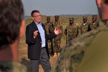 U.S. Deputy Secretary of Defense Ashton B. Carter speaks with Ugandan and U.S troops atKisenyi Peacekeeping Base, Uganda, on July 23, 2013 (U.S. Department of Defense photo)