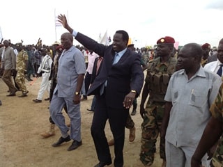 New caretaker governor Joseph Nguen Monytuel waves to the crowd as he arrives in Unity state on Wednesday (ST) New caretaker governor Joseph Nguen Monytuel waves to the crowd as he arrives in Unity state on Wednesday (ST)