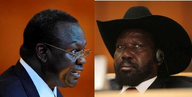 South Sudan president Salva Kiir (R) & his Vice President Riek Machar (L)