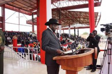 President Salva Kiir is speaking during the celebration of the 2nd anniversary of South Sudan independence in Juba on 9 July 2013 (Photo  Larco Lomayat)