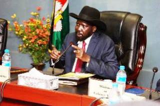 South Sudan's Salva Kiir addresses ministers during the swearing in ceremony in Juba, August 5, 2013 (Photo: Larco Lomayat)