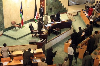 South Sudanese MPs stand during a parliamentary session in Juba on August 31, 2011 (AFP)