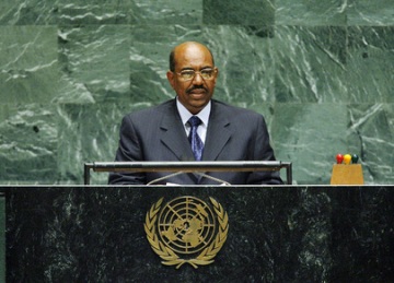 FILE - Sudanese president Omer Hassan al-Bashir addresses the general debate of the sixty-first session of the General Assembly, at UN Headquarters in New York September 19, 2006 (UN Photo/Marco Castro)