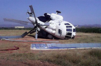 UNAMID helicopter crashed in Zalingei during an emergency landing on 29 September 2013 (Photo UNAMID)