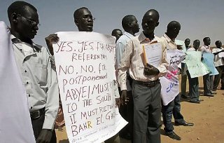 Residents demonstrate in support of a referendum in Abyei region (AP)