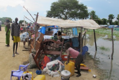 A photo taken on 4 September in Jonglei state capital Bor showing people affected by recent floods there (ST)