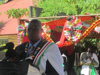 John Kong Nyuon, the new governor of Jonglei state speaks on his arrival in Bor on 20 November 2013 (ST)