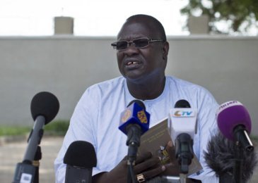 Former South Sudan vice-president Riek Machar speaks at a press conference on 26 July, announcing his intention to run for the presidency in 2015 (Photo: AP/Mackenzie Knowles-Coursin)