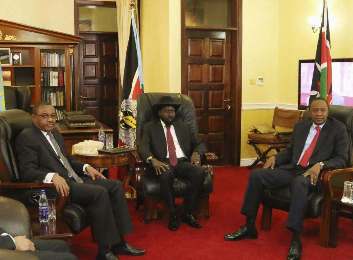 Ethiopia's Hailemariam Desalegn (L), South Sudan's Salva Kiir (C) and Kenya's Uhuru Kenyatta at a meeting in Juba on 25 December 2013 (Photo: Reuters/James Akena)