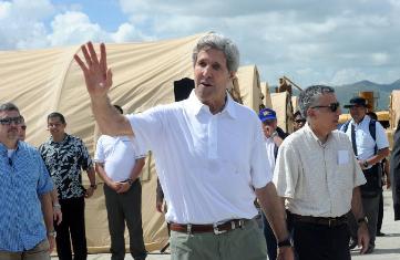 US secretary of state John Kerry pictured upon his arrival in the typhoon-ravaged city of Tacloban in central Philippines on 18 December 2013 (Photo: AFP /Jay Directo)