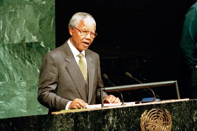 Nelson Mandela addresses the 49th session of the General Assembly October 1994 (UN Photo/Evan Schneider)