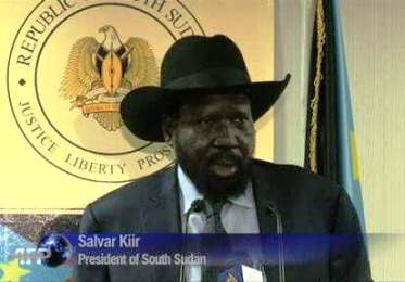 President Salva Kiir announcing that SPLA forces had retaken Bor from Peter Gatdet troops, JUBA, on 24 DEC 2013, (Photo AFPTV Soundbite)