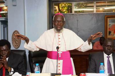 Archbishop Paride Taban preaches at the swearing of ministers  August 18, 2013 (Photo: Larco Lomayat)