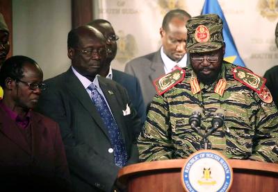South Sudan president Salva Kiir addresses a news conference at the presidential palace in Juba December 16, 2013 (Reuters/Hakim George)