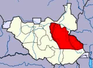 The map of Jonglei state in red