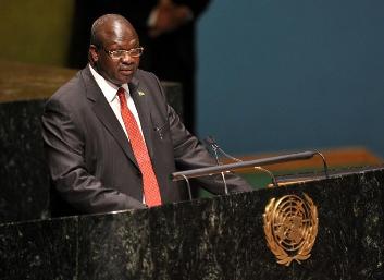 Riek Machar, then Vice-President of South Sudan, address the United Nations General Assembly on July 14, 2011 (AFP Photo/Stan Honda)