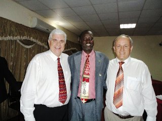 Ex-South Sudan presidential advisor on religious affairs Rev. Tigwog Hadher Agwet (C) with some frineds (courtesy photo)