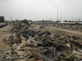 Bor town's Marol market, which has been almost totally destoryed in recent fighting. February 6, 2014 (ST)