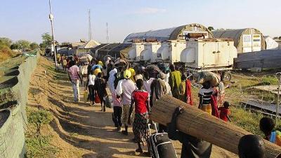 Civilians fleeing violence seek refuge at a UN camp in Bor, capital of Jonglei state, in South Sudan (AP)
