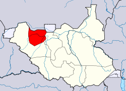 The map of Northern Bahr el Ghazal in red.