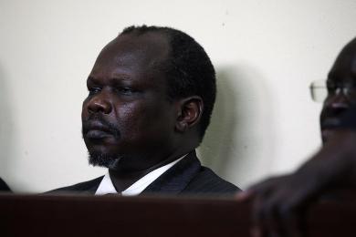 Former SPLM secretary-general Pagan Amum attends his court trial in the South Sudan capital, Juba, on 11 March 2014 (Photo: Reuters/Andreea Campanu)