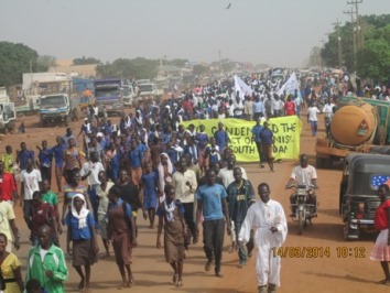 THousands of students took to the streets in Western Bahr el Ghazal state capital Wau on 14 March 2014 calling on the UN to leave the country (ST)